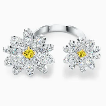 2020 Módne Šperky SWA Nové VEČNÝ KVET Otvoriť Krúžok Petal Dvojité Dekorácie Crystal Žena Zásnubný Prsteň, Šperky Darček