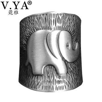 V. YA Pevné 990 Mincový Striebro Slon Prstene pre Ženy, Mužov Retro Zvierat Otvoriť Krúžok Žien Módne Šperky Vysokej Kvality