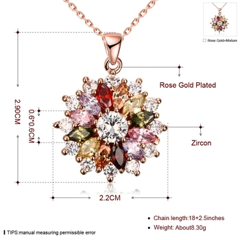 Ruža Zlatá Farba prívesok & náhrdelníky pre ženy,plátované zlatom Multi Color AAA Kubický Zirkón kvetina náhrdelník ženy šperky
