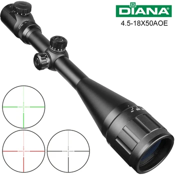 DIANA AOE 4.5-18X50 Riflescope Nastaviteľné Zelená Červená Bodka Kríž Pohľad Lov Rozsah Svetlo Reticle Optické Taktické Odbory