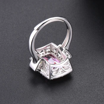 Hutang Klasický Prsteň, Šperky 925 Striebro Prstene pre Ženy, Luxusné Big Pink Zirconia Jemné Šperky, Svadobné Zásnubný Prsteň Pre Dievčatá