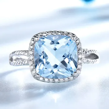 UMCHO Reálne 925 Sterling Silver Krúžky Pre Ženy drahého kameňa Akvamarín Sky Blue Topaz Krúžok Vankúš Romantický Darček Šperky, Zásnubné
