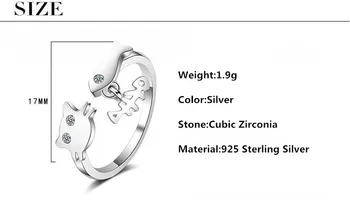 Originalita Sladké Cat & Rybie Kosti Crystal Shine 925 Sterling Silver Dámy Strany Krúžok Veľkoobchod Lacné Darčeky Pre Ženy