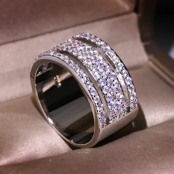 3 Vrstvy CZ Značky Módnych 925 Sterling Silver Šperky Kubický Zirkón Crystal Zapojenie Snubné Prstene pre Ženy, Anillo Bijoux