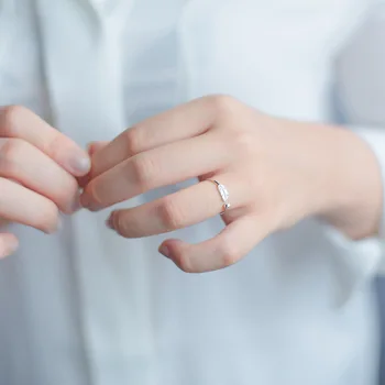 925 Sterling Silver Leaf Prstene pre Ženy, Dievčatá, Deti Študent Minimalistický Pierko Otvorenie Prst Prsteň Femme Sladký kórejský Šperky