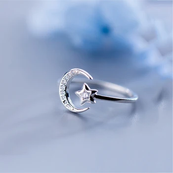 INZATT Reálne 925 Sterling Silver Minimalistický Zirkón Moon Star Otvorenie Krúžku Pre Očarujúce Ženy Strany Jemné Šperky Roztomilý 2019 Darček