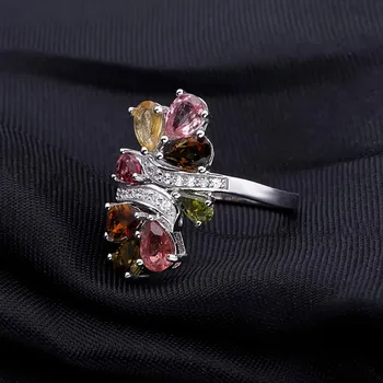 Gem Balet Prírodné Turmalín 925-sterling-strieborné Prstene Pre Ženy Trendy Romantické Kvetinové Svadobné Šperky, Zásnubné Accessorie