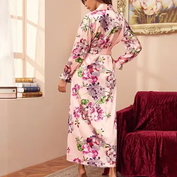 Biele Letné Satin Kimono Župan Ženy Nevestu Bridesmaid, Svadobné Šaty, Šaty Šaty Sexy Kvet Dlhý Sleepwear#g4