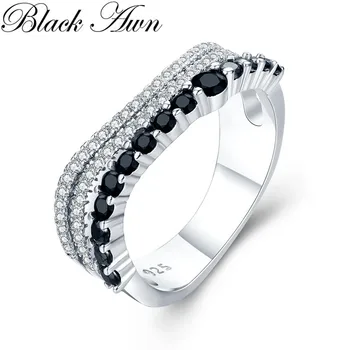 Black Awn Klasické 4.2 g 925 Sterling Silver Jemné Šperky, Zásnubné Black Spinelovou snubný Prsteň pre Ženy G037