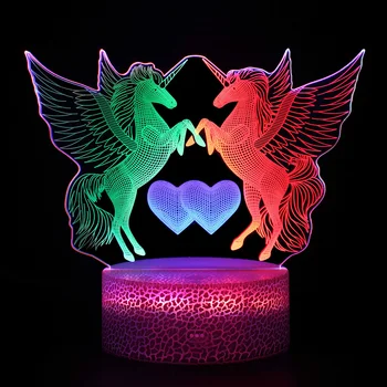 Dotykový Snímač s LED 3d Svetlo 3colors Zmena Led Nočné Svetlo pre Deti Fariy Páva Jednorožec Nočného Stolové Svietidlo pre Vianočné Darčeky