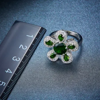 Prírodné Chrome Diopside 4.11 Karát 925 Sterling Silver Krúžky Drahokam Kvet Dizajn Jemné Šperky pre Ženy je Najlepší Darček
